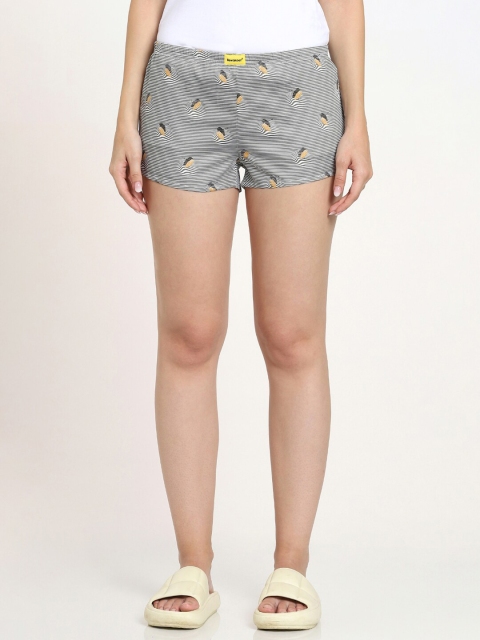 

Bewakoof Women Grey & White Striped Lounge Shorts