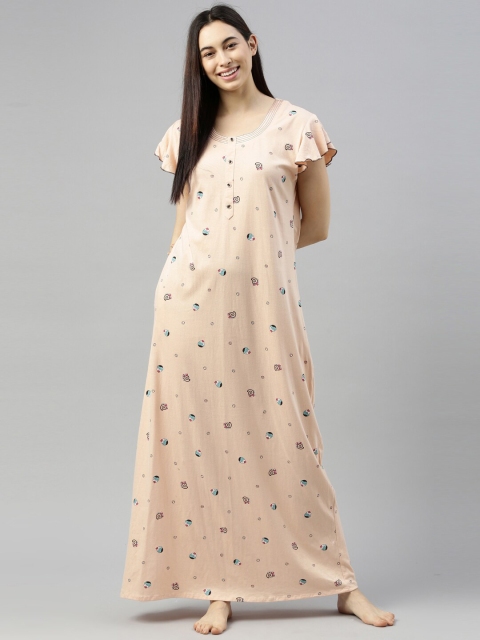 

GOLDSTROMS Peach-Coloured Printed Maxi Nightdress