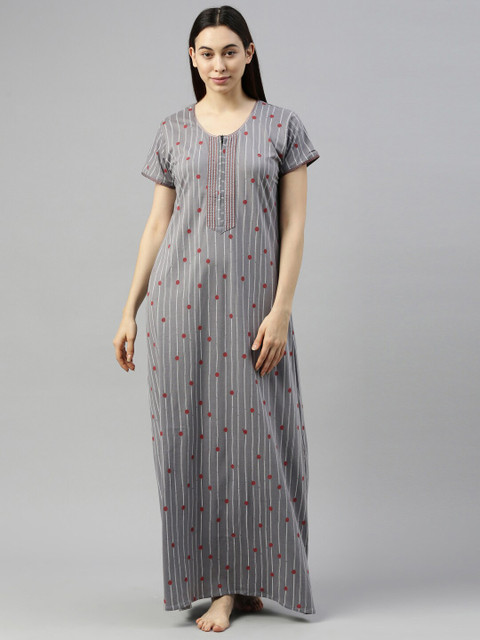 

GOLDSTROMS Grey & Red Polka Dots Printed Maxi Nightdress
