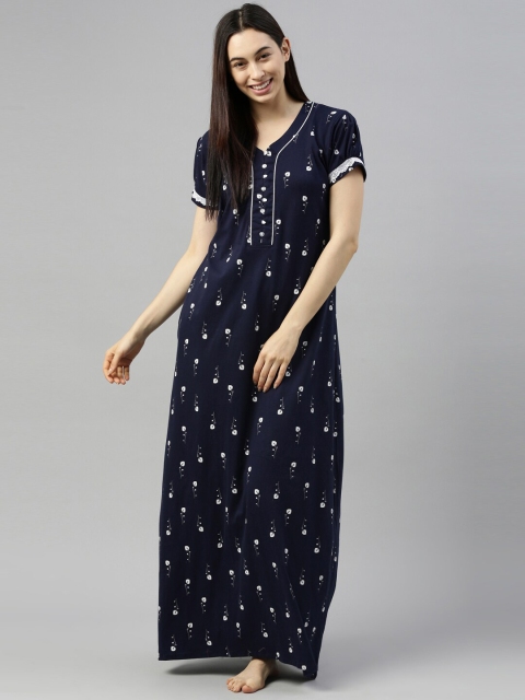 

GOLDSTROMS Navy Blue & White Printed Maxi Nightdress