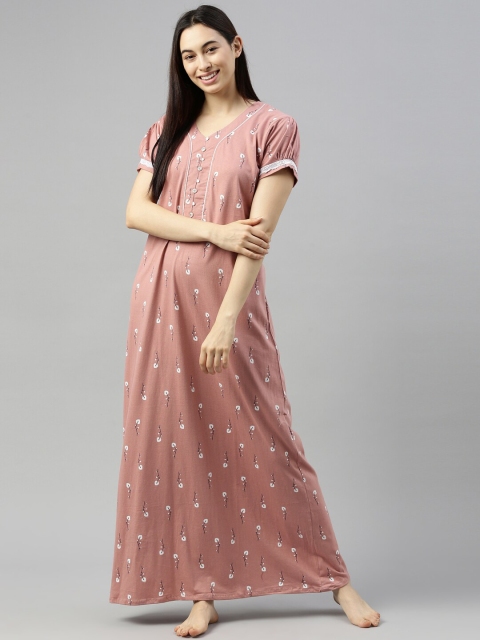 

GOLDSTROMS Peach-Coloured Printed Maxi Nightdress