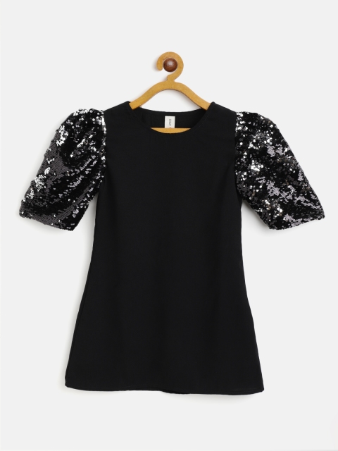 

SCOUP Black A-Line Dress with Sequined Sleeves