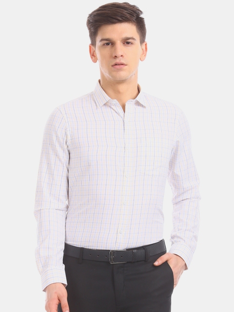 

Excalibur Men White Opaque Checked Formal Shirt