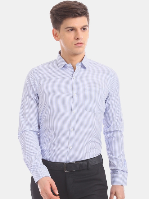 

Excalibur Men Blue Micro Checks Opaque Checked Formal Shirt