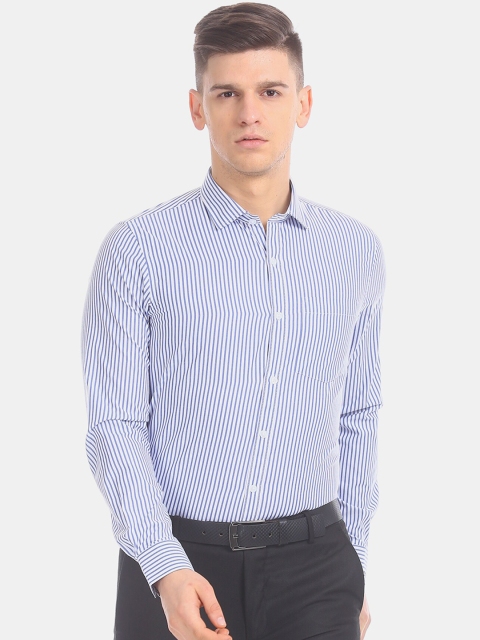 

Excalibur Men White Opaque Striped Formal Shirt