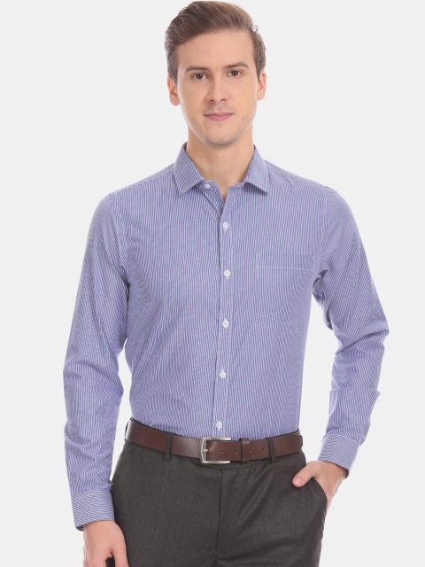

Excalibur Men Blue Micro Checks Opaque Striped Formal Shirt