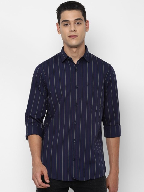 

Allen Solly Men Navy Blue Slim Fit Opaque Striped Cotton Casual Shirt