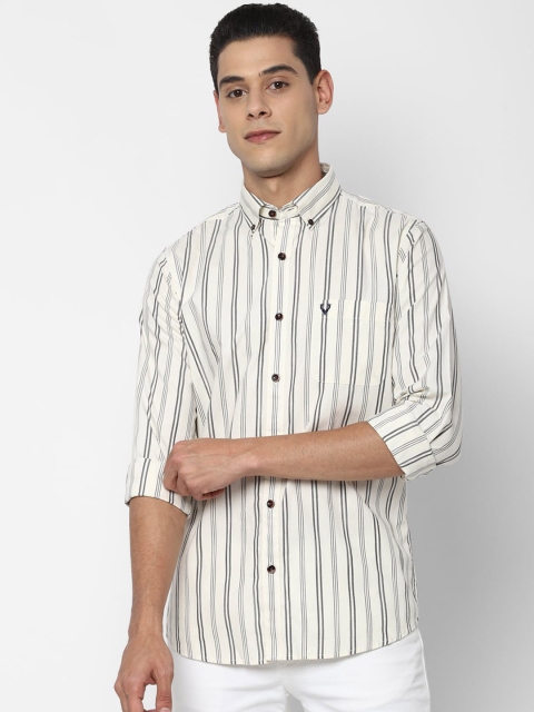 

Allen Solly Men Cotton Cream-Coloured Slim Fit Striped Casual Shirt