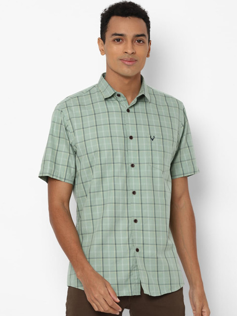 

Allen Solly Men Pure Cotton Green Slim Fit Checked Casual Shirt