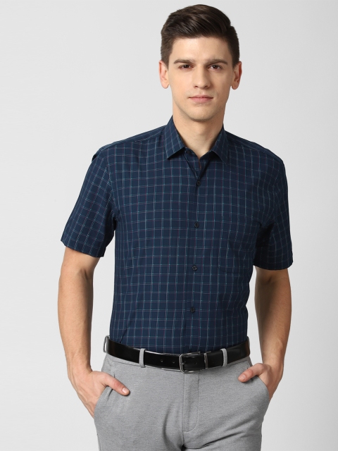 

Peter England Men Navy Blue Opaque Checked Formal Shirt