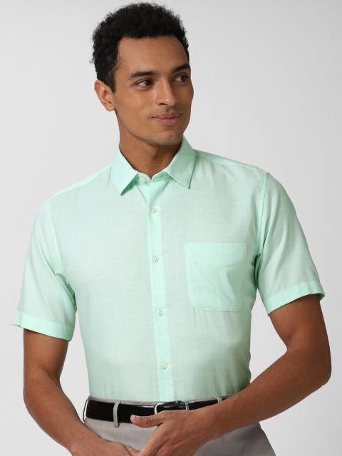 

Peter England Men Green Opaque Checked Cotton Blend Formal Shirt