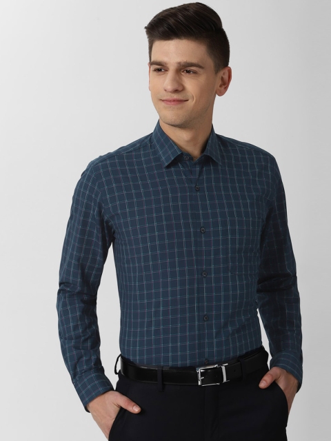 

Peter England Men Navy Blue Grid Tattersall Checks Cotton Checked Formal Shirt