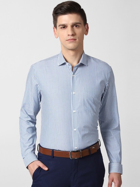 

Peter England Men Blue & White Opaque Striped Pure Cotton Formal Shirt