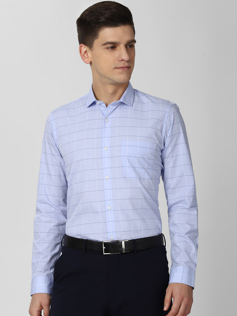 

Peter England Men Blue Opaque Checked Formal Shirt
