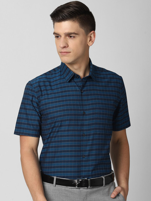 

Peter England Men Navy Blue Opaque Checked Formal Shirt