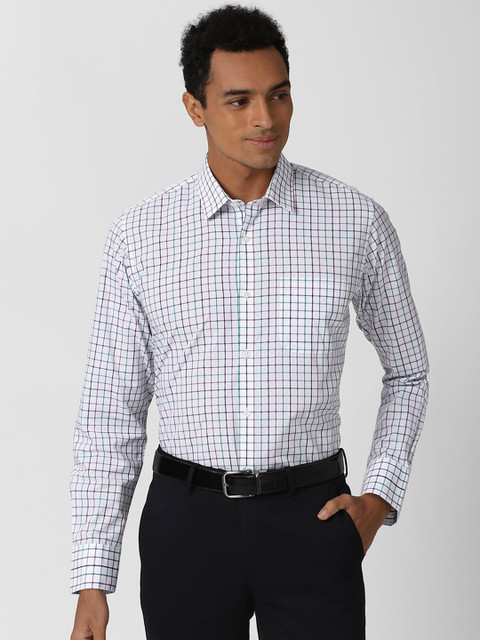

Peter England Men White Opaque Checked Formal Shirt