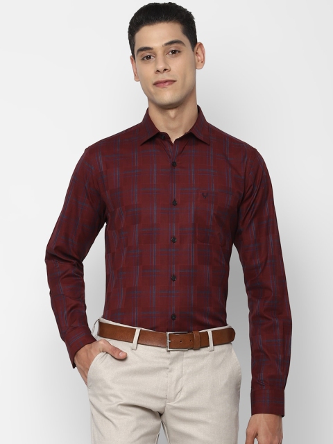 

Allen Solly Men Maroon & Navy Blue Slim Fit Opaque Checked Pure Cotton Formal Shirt