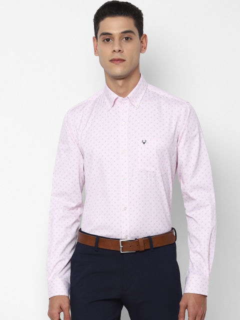 

Allen Solly Men Pink Slim Fit Opaque Printed Cotton Formal Shirt
