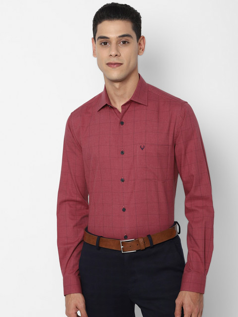 

Allen Solly Men Maroon Slim Fit Windowpane Checks Opaque Cotton Formal Shirt