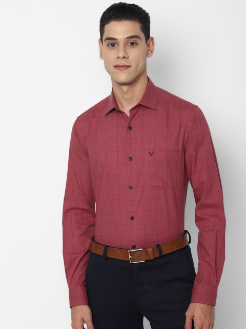 

Allen Solly Men Maroon & Black Windowpane Checked Pure Cotton Slim Fit Formal Shirt