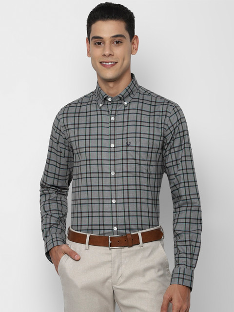 

Allen Solly Men Grey Slim Fit Opaque Checked Formal Shirt