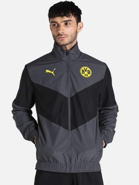 

Puma Men Grey Black Colourblocked Football Jacket