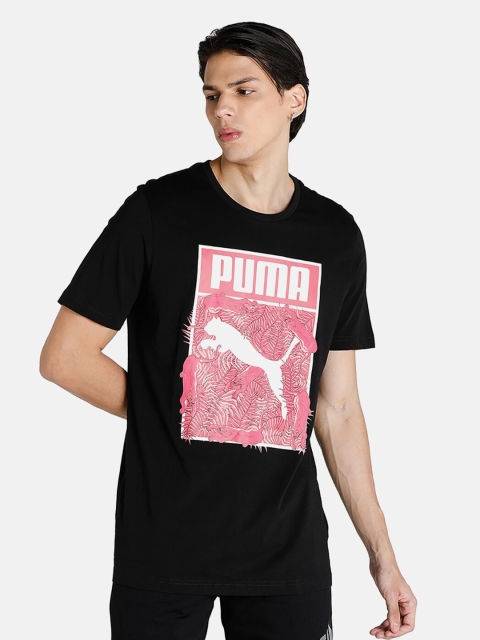 

Puma Men Black & Pink Brand Logo Printed T-shirt