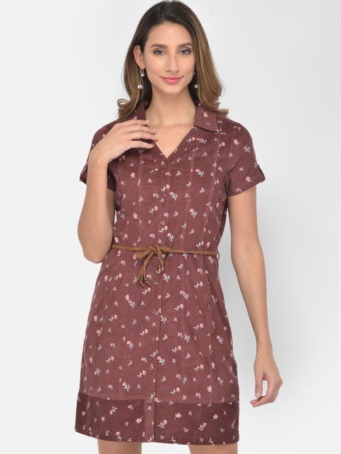 

Latin Quarters Brown & Pink Floral Shirt Dress