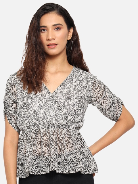 

Trend Arrest White & Black Georgette Wrap Top