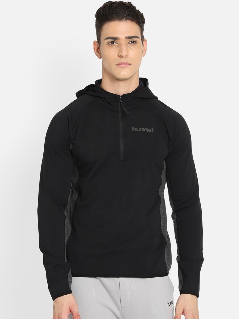 

hummel Men Black Hooded Cotton Sweatshirt