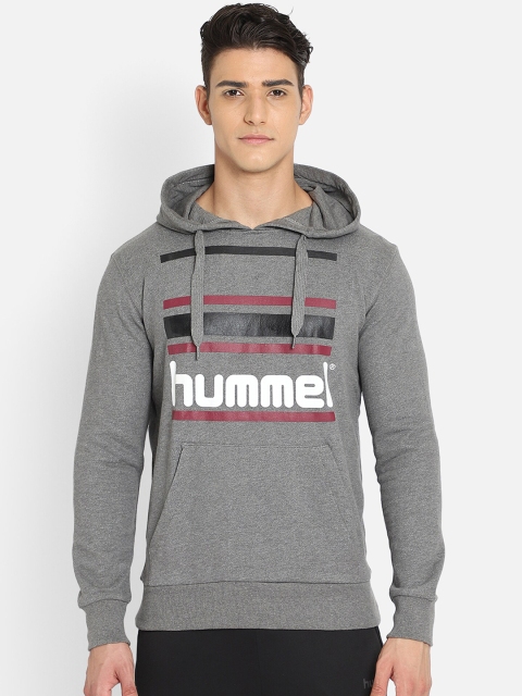 

hummel Men Grey Melange Printed Hooded Sweatshirt