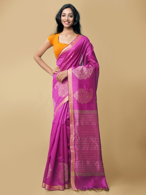

Unnati Silks Pink Woven Design Bengal Linen Saree