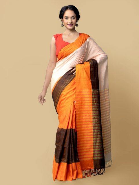 

Unnati Silks Orange & Beige Woven Design Pure Linen Jamdani Saree