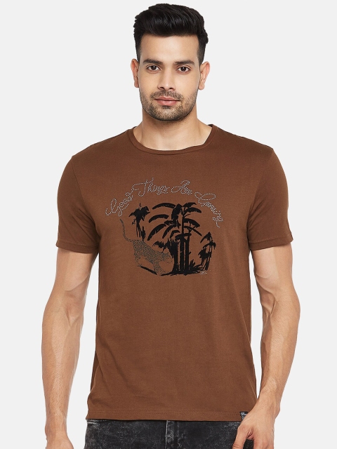 

People Men Brown & Black Printed Pockets T-shirt