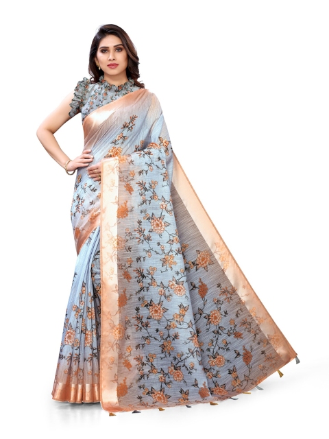 

KALINI Grey & Peach-Coloured Floral Bagh Saree