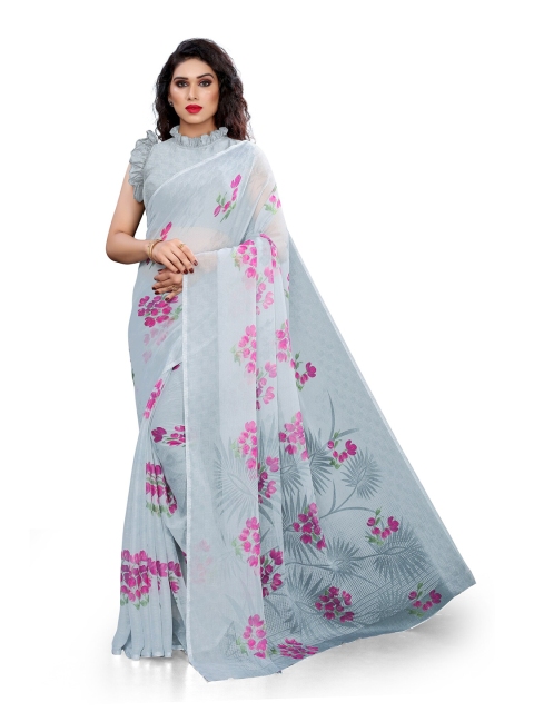 

KALINI Grey & Pink Floral Printed Bagh Saree