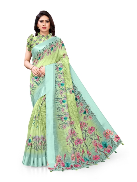 

MIRCHI FASHION Women Green Floral Printed Saree