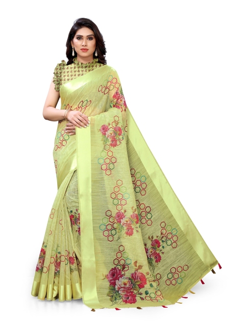 

KALINI Green & Pink Floral Bagh Saree
