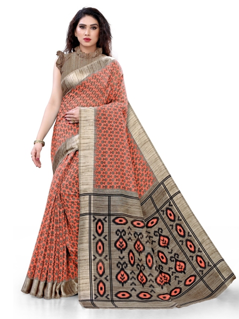 

KALINI Peach-Coloured & Beige Floral Saree