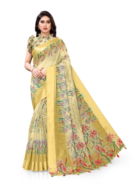 

MIRCHI FASHION Yellow & Red Floral Printed Bagh Saree