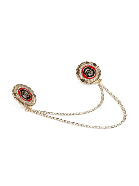 

Alvaro Castagnino Men Gold-Toned & Red Stone Studded Chain Brooch