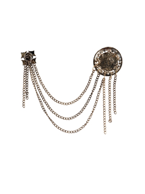 

Alvaro Castagnino Men Gold-Toned & Blue Stone Studded Chain Lapel Pin