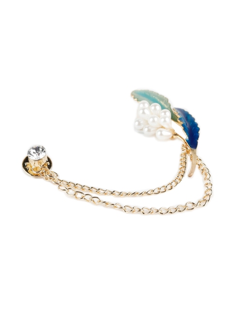 

Alvaro Castagnino Men Blue & White Stone & Bead Studded Brooch, Gold
