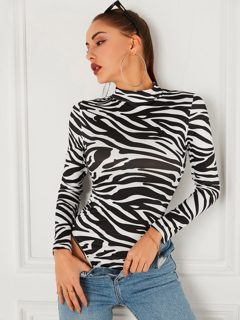 

URBANIC Women Black & White Zebra Printed Cut-Out Detail Bodysuit