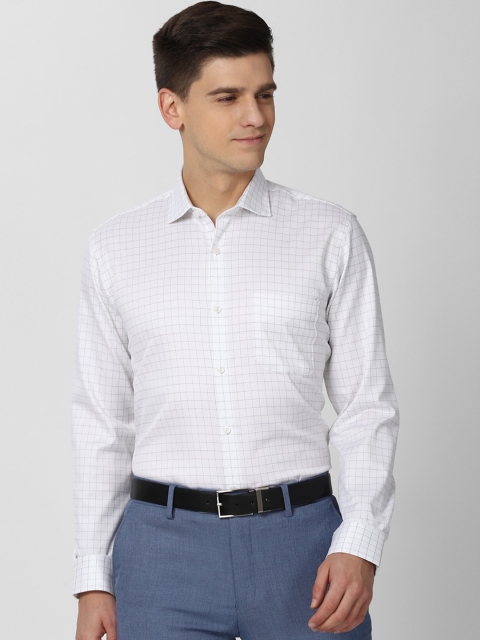 

Peter England Elite Men White Grid Tattersall Checks Opaque Checked Formal Shirt