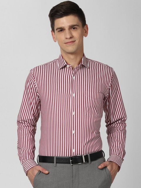 

Peter England Elite Men Maroon Opaque Striped Formal Shirt