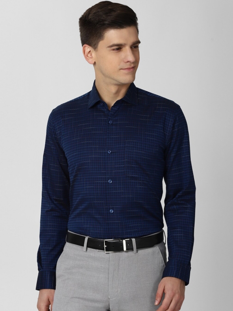 

Peter England Elite Men Navy Blue & Black Shepherd Checks Opaque Formal Shirt
