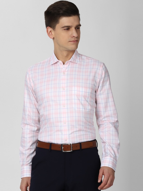 

Peter England Elite Men Pink And White Pure Cotton Opaque Checked Formal Shirt