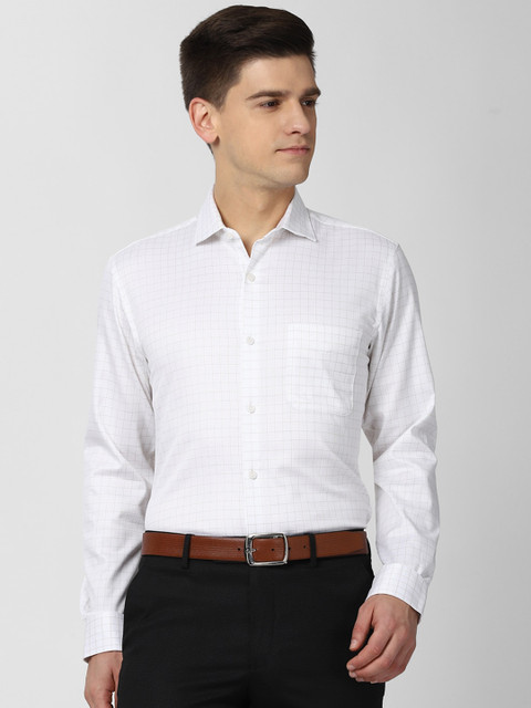 

Peter England Elite Men White Grid Tattersall Checks Opaque Checked Formal Shirt