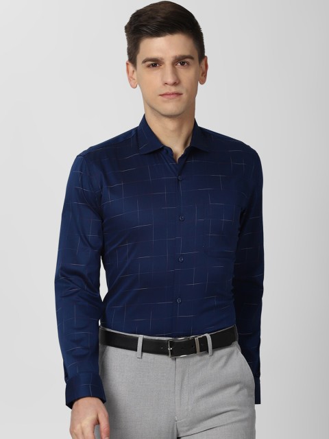 

Peter England Elite Men Navy Blue & White Slim Fit Geometric Print Formal Shirt